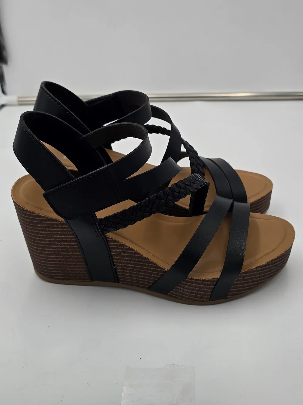 Xappeal Black Strappy Braided Wedge Sandals